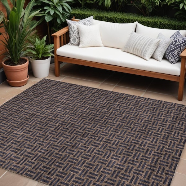 Homeroots 10' X 14' Chocolate And Black Geometric Washable Indoor Outdoor Area Rug 595546 - main