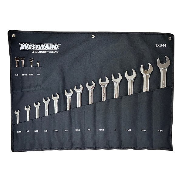 Westward Combo Wrench Set, Polish, 1/4-1-1/4in, 17Pc 3XU44 - main