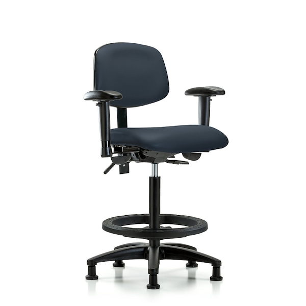 Blue Ridge Ergonomics High Bench Chair Desk Chair, Wood, Casters, Adjustable Arms, 26" to 35" Height, Vinyl, Imperial Blue BR-VHBCH-RG-T1-A1-BF-RG-8582 - main