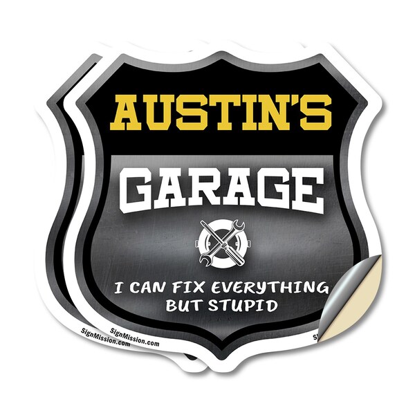 Signmission Austin's Garage I Can Fix Everything But Stupid, 4 inch X 4 inch, Vinyl Decal, 2PK SHI-D-2PACK-4-490-AUSTIN - main