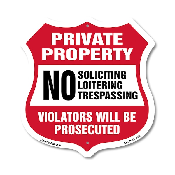 Signmission Private Property Shield Sign No Soliciti, 18 Inch X 18 Inch, Plastic Sign SHI-P-18-452 - main