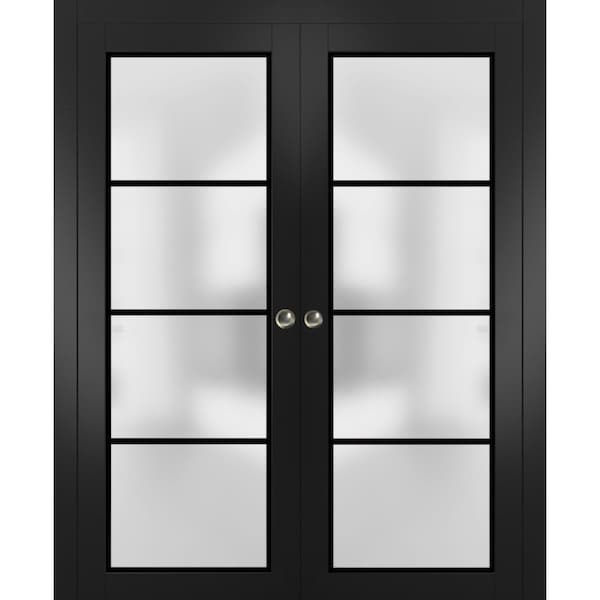 Sartodoors Sliding Double Pocket Door Frosted Tempered Glass Planum 2132 Black Solid Core Modern Interior PLANUM2132DP-BLK-36 x 80 (2* 18x80) - main