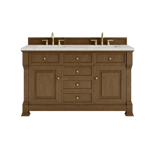 James Martin Vanities Brookfield 60 in. Double Vanity, Honey Oak w/ 3 CM Victorian Silver Silestone Top 547-V60D-HNO-3VSL - main
