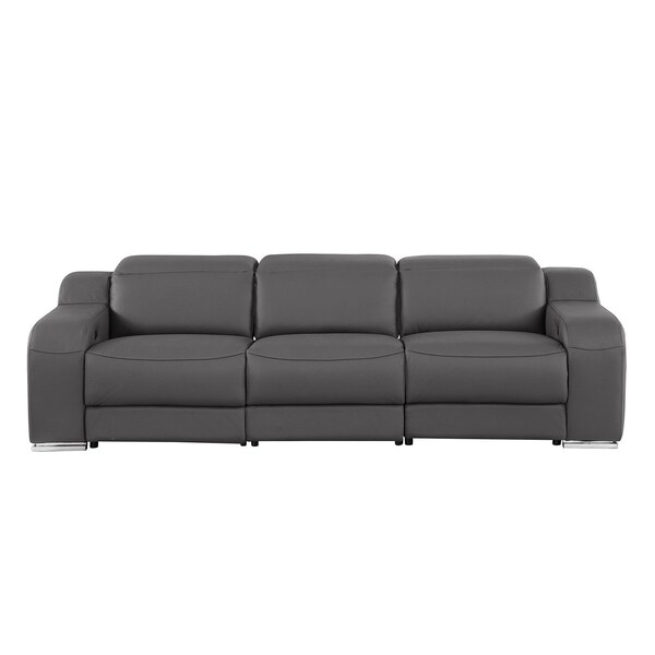 Homeroots 103" Dark Gray Italian Leather Reclining USB Sofa 632876 - main