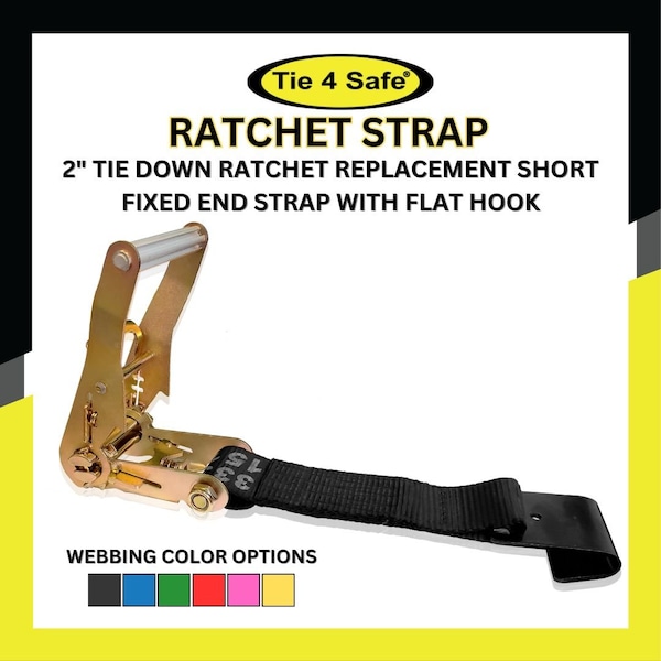 Tie 4 Safe 2'' x 10' Side Mount Wheel Net Tie Down Kit w/ Flat Hook. WLL: 3,333 LBS Black, 4PK RT04CK-5210-M11W27-BLK-BW02P-BLK-4 - main