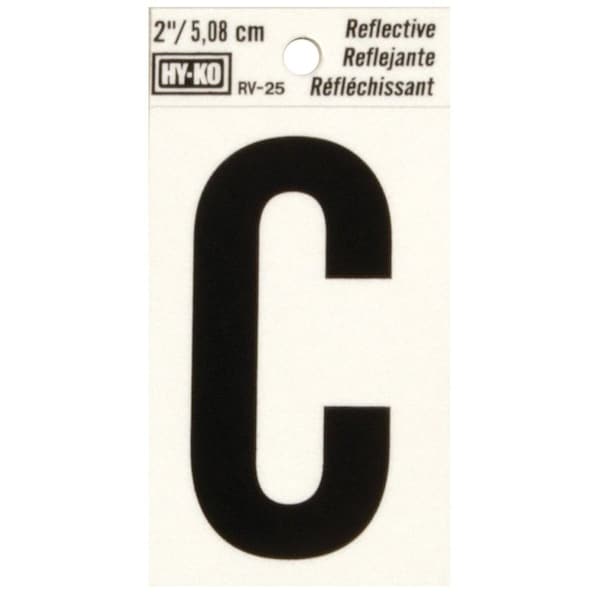 Hy-Ko Reflective Letter, Character: C, 2 in H Character, Black Character, Silver Background, Vinyl RV-25/C - main