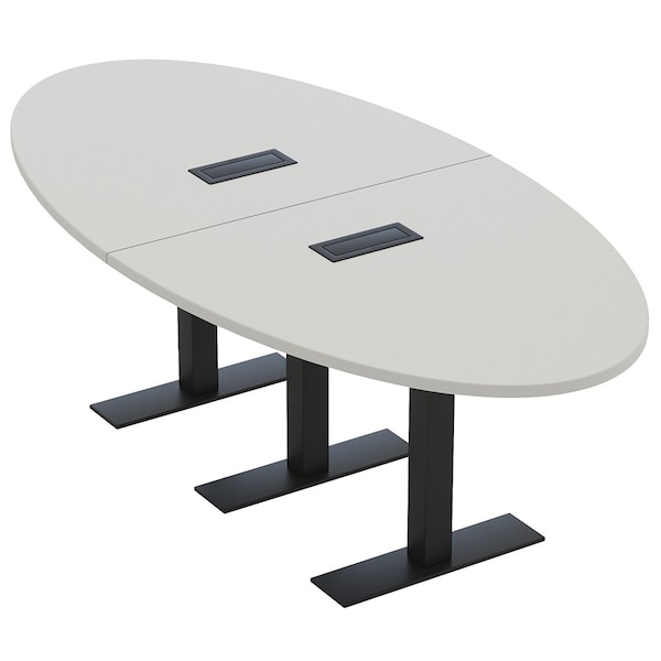 Skutchi Designs 8ft Conference Table With Power Unit | 6 Person Modular Oval Meeting Table | Harmony Series HAR-OVL-48X96-T.BK-U779-EBLK - main