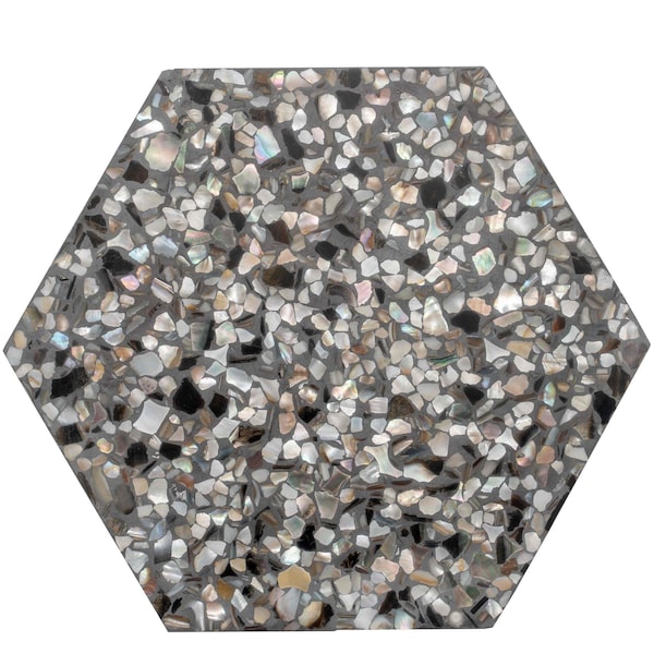 Apollo Tile Amalfi 9x8 in. Black with Amber Pearl flecks Glossy Shell, Terrazzo Hexagon Tile, 5PK APLAQT8803HXBLK - main