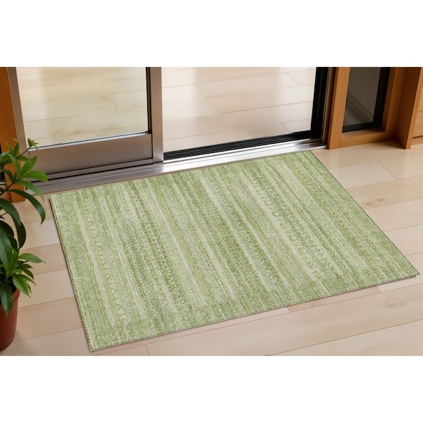 Homeroots 3' X 5' Sage And Ivory Striped Washable Indoor Outdoor Area Rug 631509 - main
