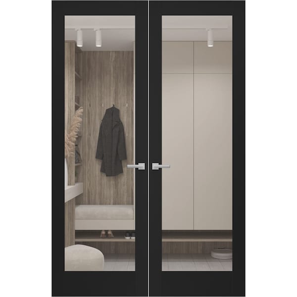 Sartodoors Hidden Double Doors, Lucia 2166 Matte Black Concealed Metal Frame 84 x 80 (2* 42x80) Right Inswing LUCIA2166DMF-BLK-84x80-RH-I - main