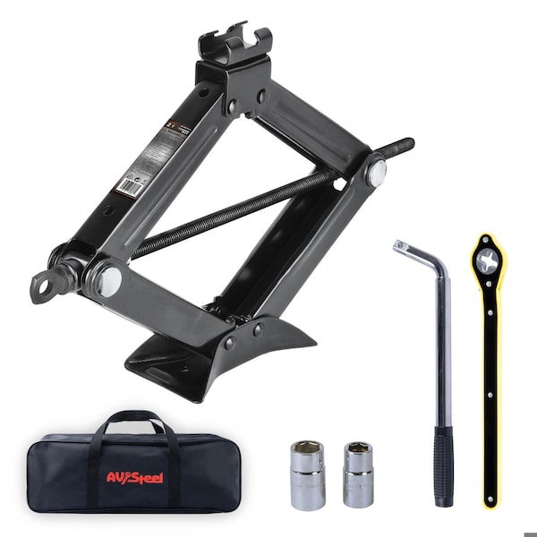 Av Steel Scissor Jack Kit, Heavy-Duty 2 Ton Capacity, Compact, Versatile, Durable for Tire Replacement AV - 200102S - main