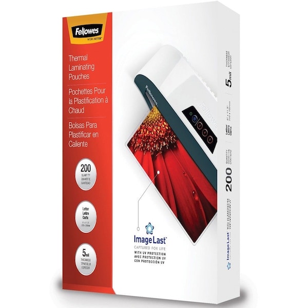 Fellowes Thermal Laminating Pouches ImageLasttrade, Jam Free, Letter, 5mil, 200 pack, No Color, 200PK FEL5245301 - main