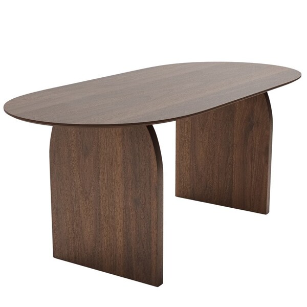 Homeroots 67" Walnut Solid Wood Double Pedestal Base Oval Dining Table 712160 - main