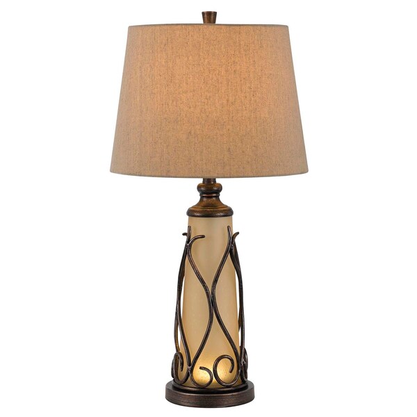 Homeroots 30" Brown Metal Two Light Table Lamp With Brown Empire Shade 524690 - main