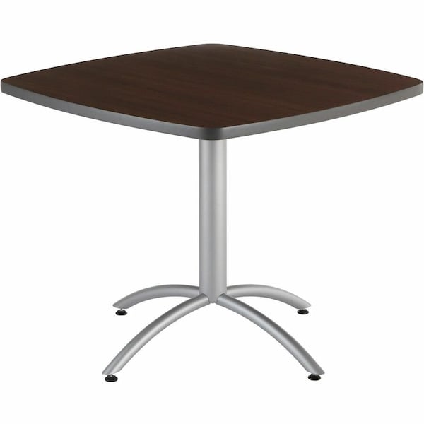 Iceberg CafeWorks Cafe/Breakroom Table, Walnut Top, Silver Frame, 36 in W x 36 in L x 30 in H 65614 - main