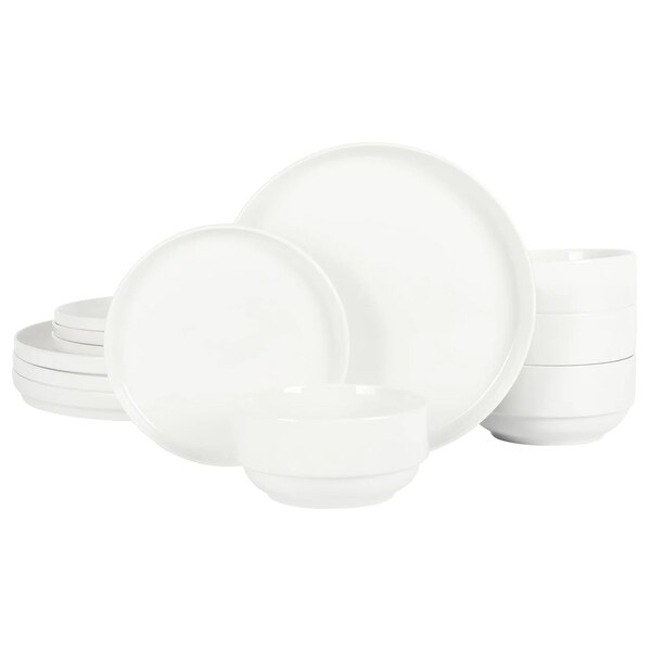 Gibson Home Snowscape 12 Piece fine Ceramic Stackable Dinnerware Set in White 142567.12 - main