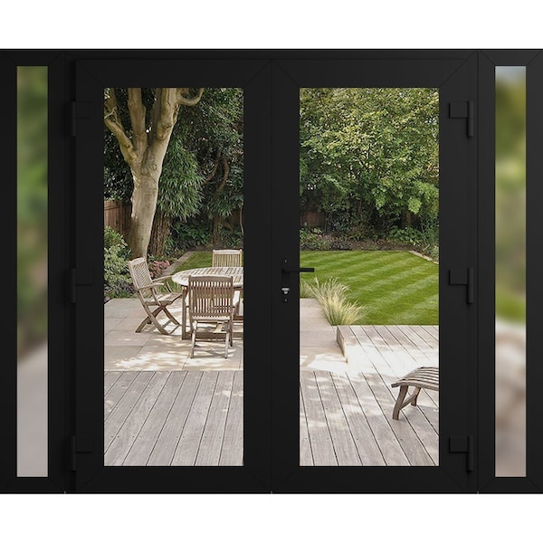 Vdomdoors Front Exterior Prehung Metal-Plastic Double Doors Clear Glass / MANUX 8666 Matte Black / Office Com MANUX8666DEXD-BLK-W16+72+16xH80-LH-I - main