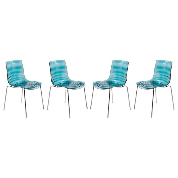 Leisuremod Astor Water Ripple Design Dining Chair, Transparent Blue, 4PK AC20TBU4 - main
