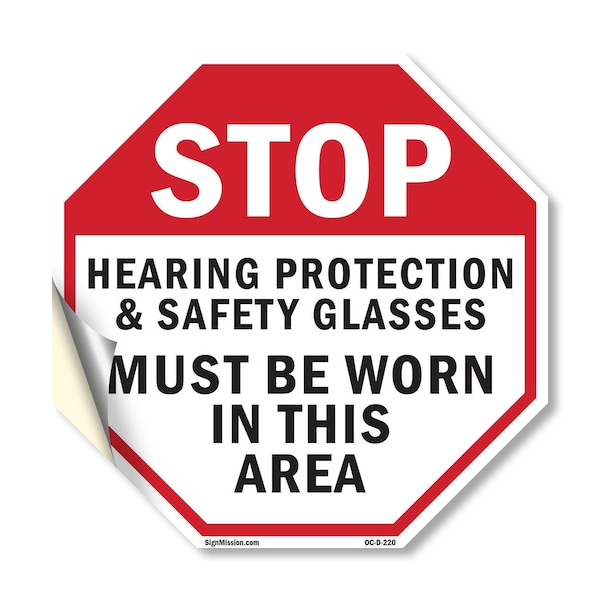 Signmission Stop Hearing Protection & Safety Gl, 10 Inch X 10 Inch, Vinyl Decal OC-D-10-220 - main