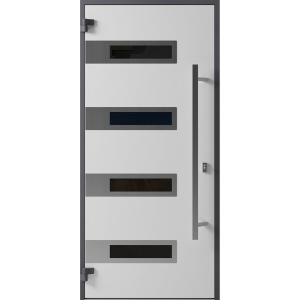 Vdomdoors Front Exterior Prehung Steel Door Ronex0131 Black Enamel Stainless Inserts Entry Metal Modern RONEX0131EXD-BLK-W36 X H80-RH-I - main