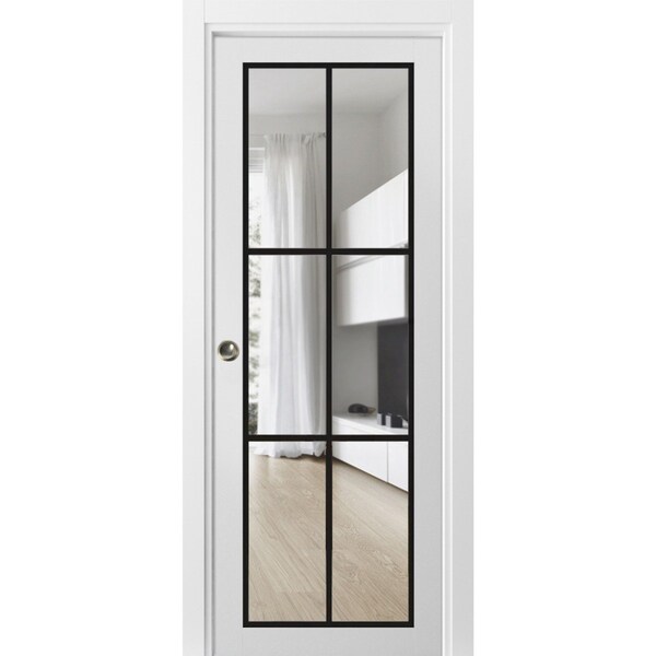 Sartodoors Sliding French Pocket Door Clear Glass, Lucia 2366 White Silk and Aluminum Strips, Kit Trims Rail LUCIA2366PD-WS-28 x 80 - main