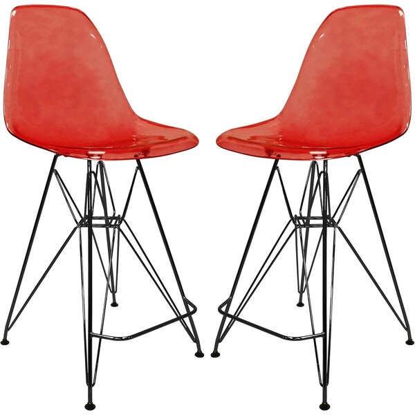 Leisuremod Cresco Acrylic Barstool - Modern ABS Plastic Counter Stool with Steel Legs & Footrest, 2PK CRBL-30TR2 - main