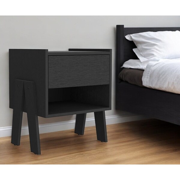 Homeroots 22" Black Wood One Drawer Nightstand 534887 - main