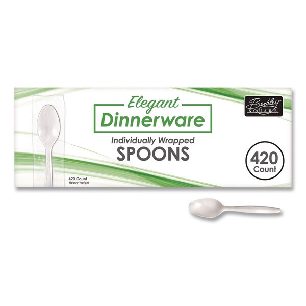 Berkley Square Elegant Dinnerware Heavyweight Cutlery, Individually Wrapped, Teaspoon, White, PK420, 420PK BEP90187 - main