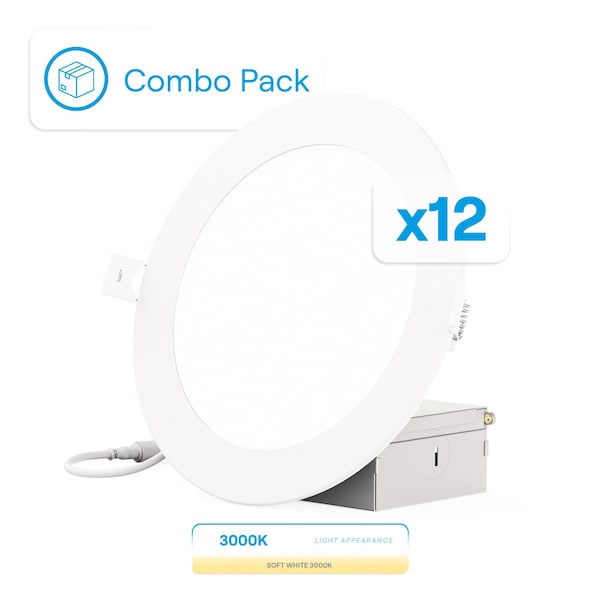 Infibrite 6 In 3000K Warm White 12W 1050LM LED Ceiling Light Kit, Dimmable, Wet Rated, 12PK IB-002-3-12W-WH-12PK - main