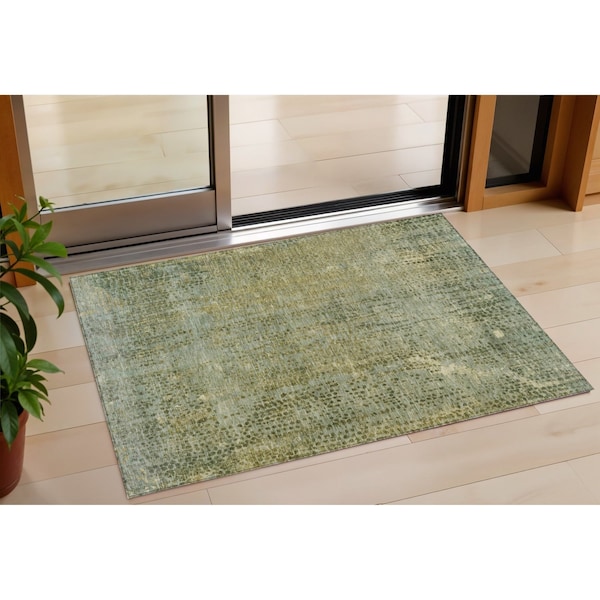 Homeroots 3' X 5' Green And Ivory Abstract Washable Indoor Outdoor Area Rug 631095 - main