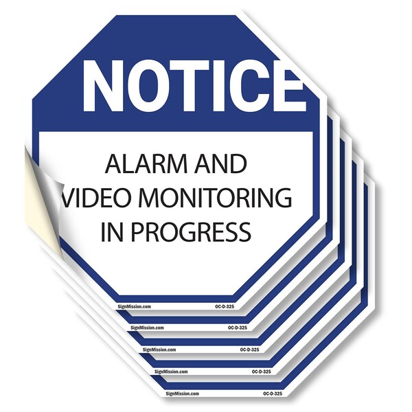 Signmission Notice Alarm and Video Monitoring i, 4 inch X 4 inch, Vinyl Decal, 5PK OC-D-5PACK-4-325 - main