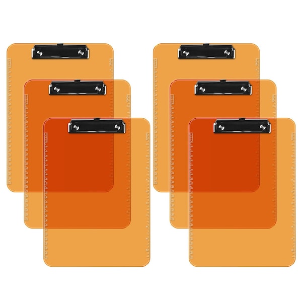 Davis Group Plastic Clipboard, Flat Clip, Transparent Orange, 6PK 4833-19-06 - main