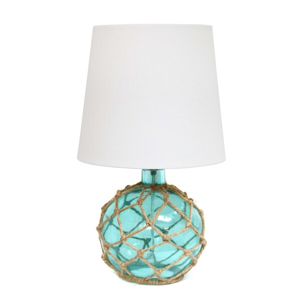 Homeroots 15" Aqua Glass Round Table Lamp With White Drum Shade 643037 - main