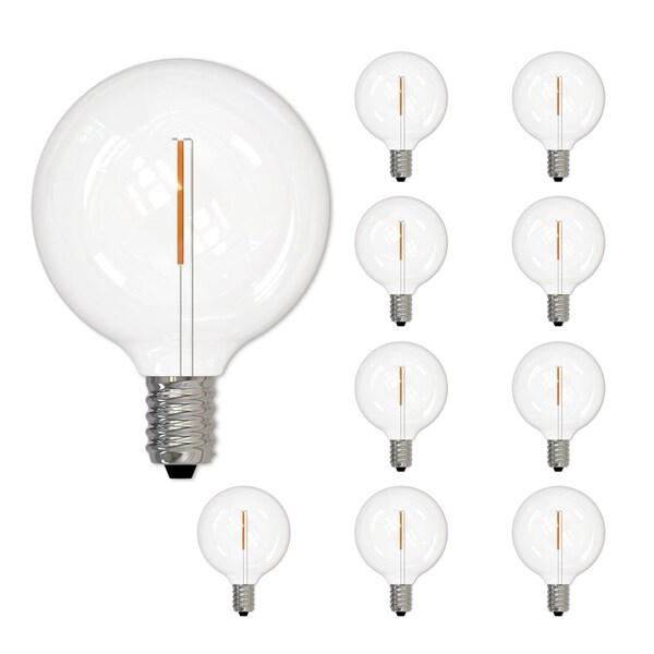 Bulbrite LED Mini 1W Dimmable G16 Light Bulbs, Clear Plastic, Candelabra E12 Base, 2700K, 70lu, 10PK 862743 - main
