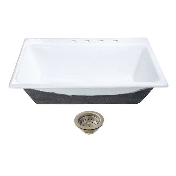 Kingston Brass 36-Inch Cast Iron Self-Rimming Single Bowl Drop-In Kitchen Sink, 4-Hole with Strainer KGCKTS3622118 - main