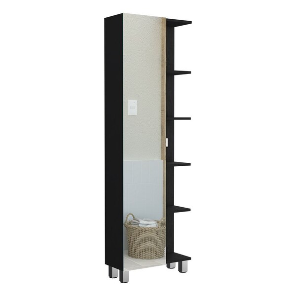 Homeroots 20" Black Wood Freestanding Single Door Bathroom Vanity With Mirror 543617 - main