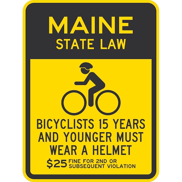 Lyle Bicyclists 15 Years And Younger Must Wear A Helmet, USD 25 Fine, 18x24, Non-Reflective, Yellow G-11188-NA_18x24 - main