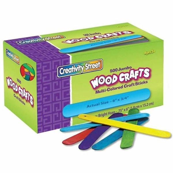Creativity Street Craft Sticks, Wood, Jumbo, 6"x3/4"x2mm, 500/BX, AST PK PAC377602 - main