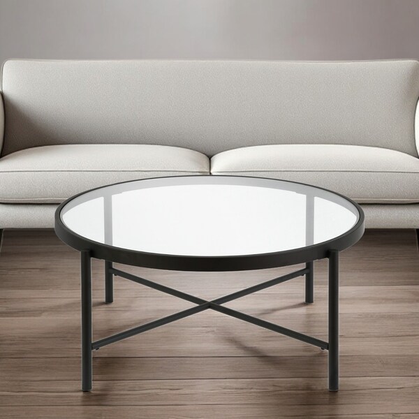Homeroots 36" Black Glass And Steel Round Coffee Table 520915 - main