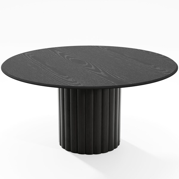 Homeroots 60" Black Solid Wood Pedestal Base Round Top Dining Table 721037 - main