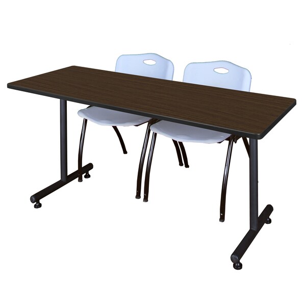 Regency Kobe T-Base Training Seminar Table W/ 2 M Stack Chairs, 60 in W, 30 in L, Neo Walnut MKTRCT6030NW47GY - main