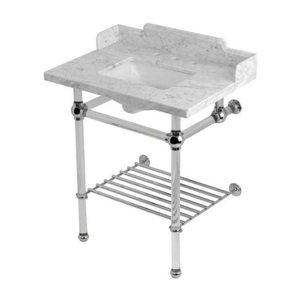 Kingston Brass 30-Inch Carrara Marble Console Sink with Acrylic Legs and Shelf, 8-Inch, 3-Hole LMS30MASQB1 - main