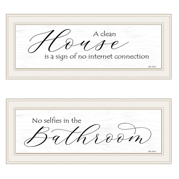 Homeroots Set Of Two Household Humor 1 White Framed Print Bathroom Wall Art, 2PK 406070 - main