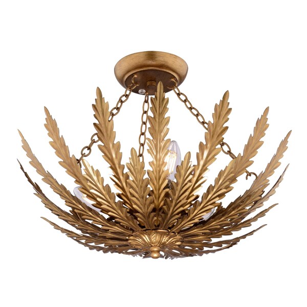 Vaxcel Ozette 18-in W Gold Semi Flush Mount Ceiling Light Fxiture with Leaf Motif C0319 - main