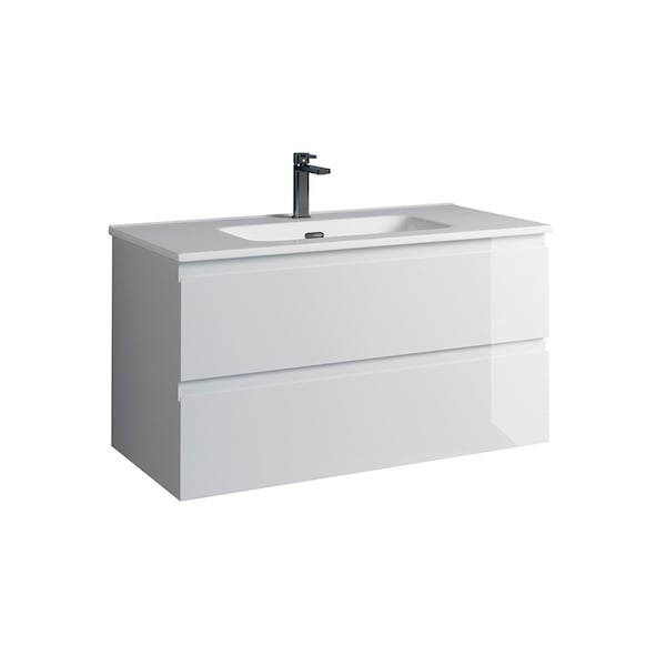 Homeroots 36" White Wood Freestanding Bathroom Vanity With White Sink And Two Drawers 627476 - main