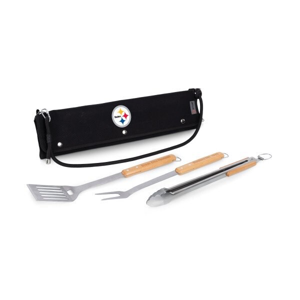 Picnic Time Family Of Brands NFL Pittsburgh Steelers BBQ Roll Up 3 Piece Set, (Black) 746-03-179-254-2 - main