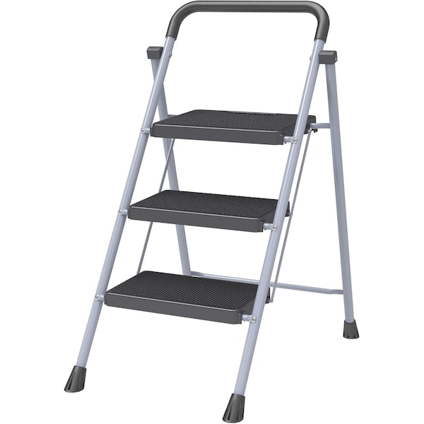 Campior Gray 3-Step Foldable Stool, Heavy-Duty, 500 lbs Capacity, Anti-Slip Feet, Steel Frame, Space-Saving DRIB3STPGRY - main