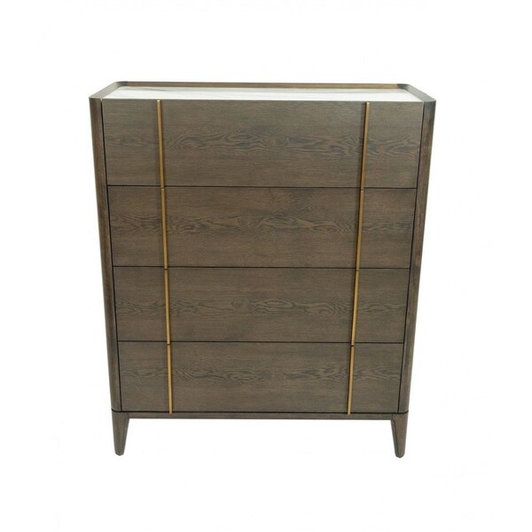 Homeroots 39" Dark Brown and gold Solid Wood Four Drawer Dresser 473079 - main