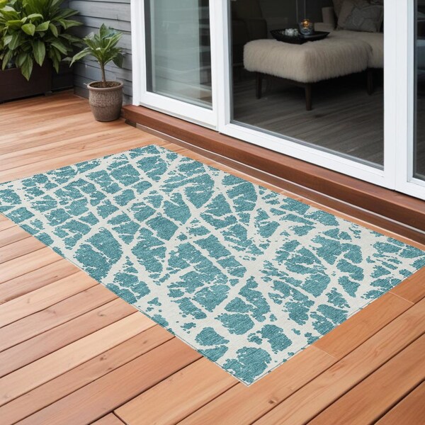 Homeroots 3' X 5' Teal Abstract Washable Non Skid Indoor Outdoor Area Rug 559328 - main