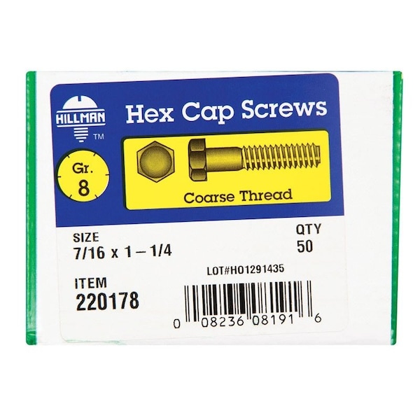 Hillman 7/16 in. D X 1-1/4 in. L Heat Treated Steel Hex Head Cap Screw, 50PK 220178 - main